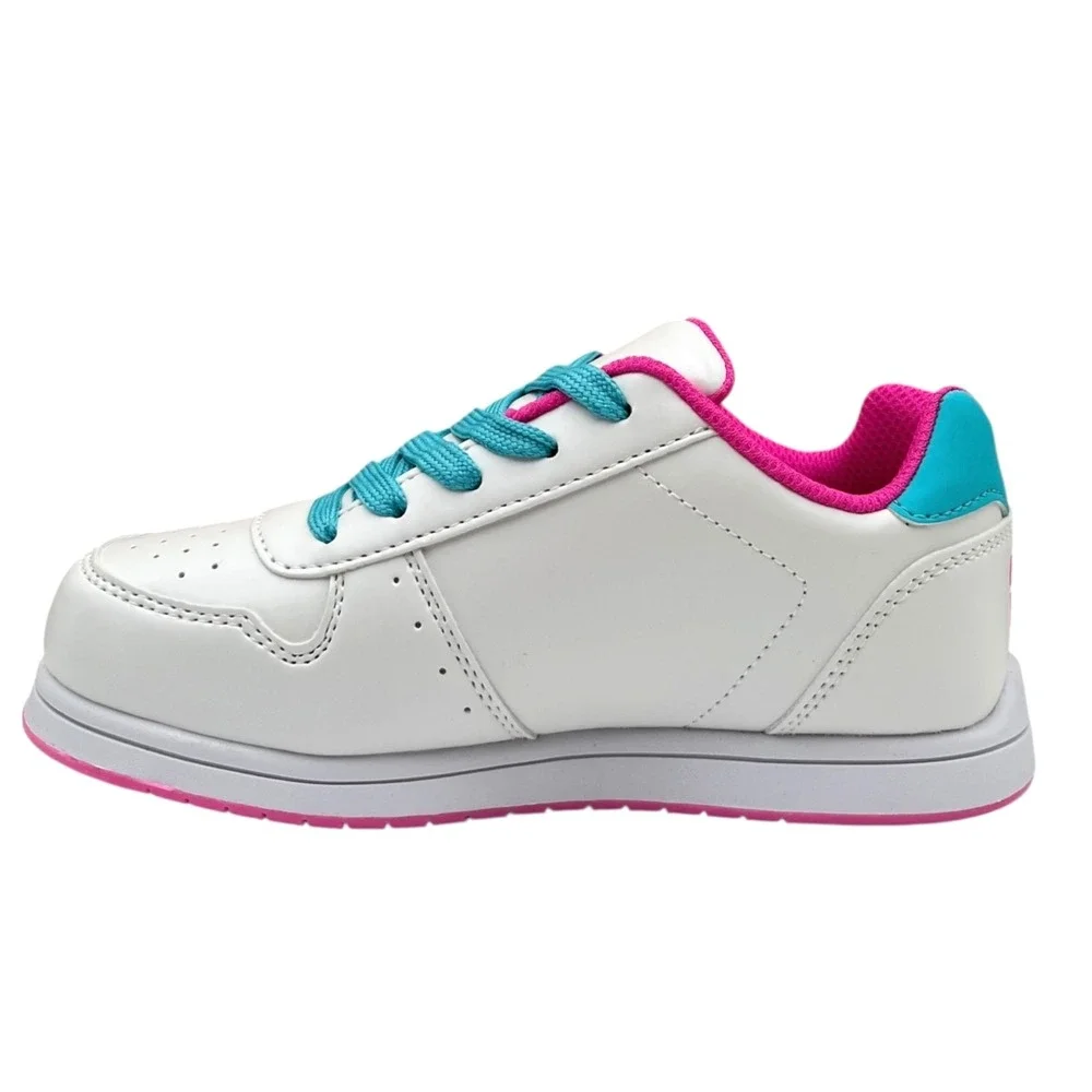 Hello Kitty Youth Big Girls Court Sneakers Size 3 White Aqua Pink Casual Lace-Up